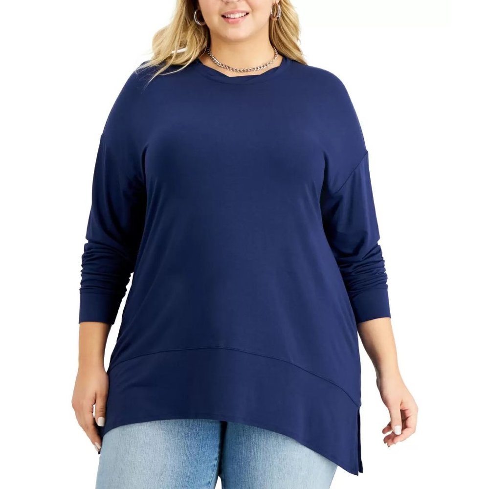 INC International Concepts Plus Size Side-Slit Tunic, Indigo Sea